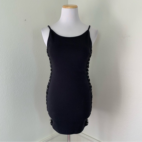 Silence + Noise Side Lace Ribbed Tank Dress Size Small Black - Picture 4 of 14